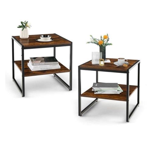 Simple Industrial 2-Tier Side Table Set 2 Pieces with Open Shelf Simple Industrial 2-Tier Side Table Set 2 Pieces with Open Shelf