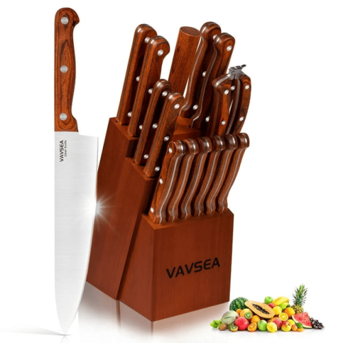 VAVSEA Knife Block Set, 16 Pieces Kitchen Knife Set with Block, Stainless Steel Knife Set for Best Gift, Home VAVSEA Knife Block Set, 16 Pieces Kitchen Knife Set with Block, Stainless Steel Knife Set for Best Gift, Home