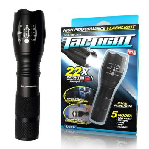 Taclight Tac Flashlight with 5 Modes Zoom 40X Brighter High Lumens Weather Proof Flashlight As Seen on TV Taclight Tac Flashlight with 5 Modes Zoom 40X Brighter High Lumens Weather Proof Flashlight As Seen on TV