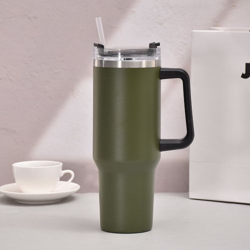 40oz Handle Car Cup with pipette stainless Steel insulated Cold beer cup portable ice cup with handle; Insulated Reusable Leakproof Stainless Steel Wa